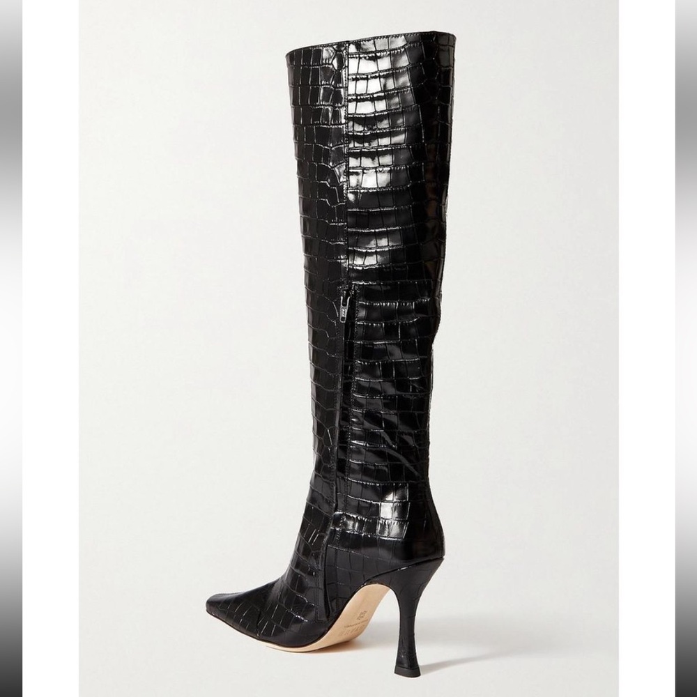 STAUD Cami Croc-effect Leather Knee Boots Size 36 3.9 Inch Heels - Picture 3 of 5